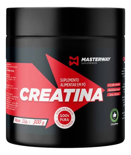 Creatina Monohidratada Pó Masterway Suplementos 100% Pura 300g Pó Sem Sabor Unidade